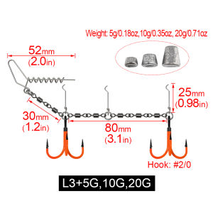Spinpoler Rolling Swivels Spiral Stinger Rig Fishing Kit 2X UV Treble Hooks With Sinker Weight For Soft Lure Swimbait Pike Bass