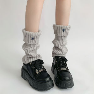 Gray Mid-Calf Knitted Socks with Embroidered Bee Design for Women Summer Thin JK Study Room Leggings Cotton Blend All Season
