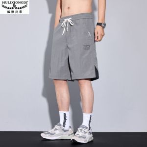 Ice Silk Quick Dry Casual Shorts Mens Summer Thin Fashion Outdoor Wear 2025 New Sport Elastic Waist Five-Quarter Mid-Pants