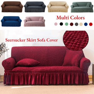 Plaid Seersucker Skirt Elastic Stretch Sofa Cover for Living Room 1 2 3 4 Seat Armchair Cover L Shape Couch Covers