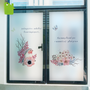 Customized European-Style Glass Stickers Transparent and Opaque Sun-Proof Bathroom Window Stickers Bedroom Balcony Sliding Door Flower and Bird