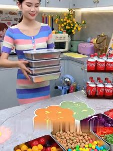Satu Keluarga Food Box Stainless Steel Multifungsi C1184 Tempat Makanan Sayuran dengan Tutup Plastik