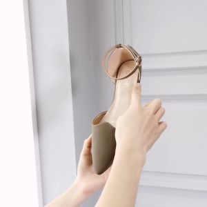 [FA]  elegant Korean Pointed Toe leather block sandals for women