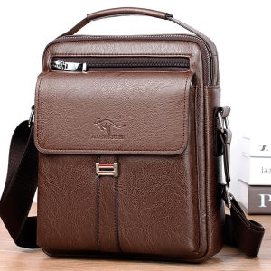 Mens Casual Two-Layer Cowhide Business Bag Single Shoulder Crossbody Satchel Leisure Handbag for Youth with Zipper Closure