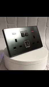 Universal Wall Socket With switch Black PC Panel 13A Electrical Outlet 86/146 Type 5 Holes USB socket adapter 2.1A set