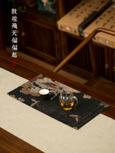 New Chinese Style Zen Tea Ceremony Table Flag Waterproof Flying Sky Dry Puff Table Mat Green One Person Table Cloth Pad