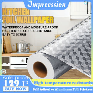 5M*60Cm kitchen home improvement oil-proof sticker wallpaper self-adhesive waterproof high temperature resistant thickened wall sticker kitchen cabinet furniture surface lining repair aluminum foil sticker