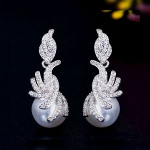 Abby&Co. 2024 Hypoallergenic Bridal Cubic Zircon Diamond Crystal Wedding Earrings Silver