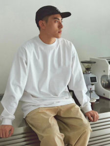 Japanese Style 260G Heavy Weight Long Sleeves T-Shirt Mens Spring and Autumn Heavy Weight Pure Cotton Loose Pure Color Small Neckline Inner Bottoming Shirt