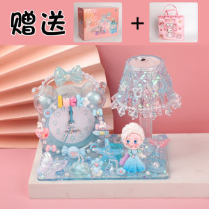 Childrens DIY Fun Glowing Lamp Creative Handmade Night Light Cartoon Alarm Clock Ornament Girls Toy Craft Kit Storage Box
