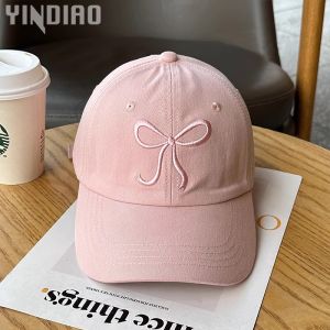 YINDIAO Korean Style Summer Bow Hat: Adjustable Soft Top Y2K Baseball Cap Pink Bows Embroidered Snapback Peaked Caps