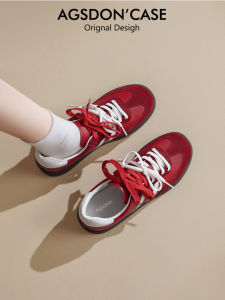 Red Womens Casual Deqin Shoes Soft Bottom Classic Fall 2024 Skirt Complementary Flat Heel Fashionable Breathable Mesh Inner