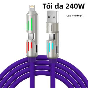 Cáp Sạc Nhanh USB Type C 4 Trong 1 240W PD 1m Dành Cho iPhone 16 Pro Max 15 iPad Xiaomi Samsung Máy Tính Bảng - Đồng Bộ Dữ Liệu & Sạc