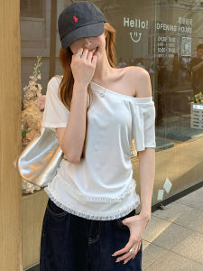 Áo Thun Tay Ngắn Hở Vai Phong Cách Mỹ Cho Nữ Mùa Hè Thiết Kế Mới Cảm Giác Ren Ghép Nối Siêu Đẹp Áo Ngắn Cỡ Nhỏ