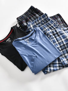 Áo Thun Nam Dài Tay Cổ Tròn Vải Polyester Co Giãn Thoải Mái Thoáng Khí Quần Dài Thường Ngày Mùa Hè Bộ Đồ Ngủ