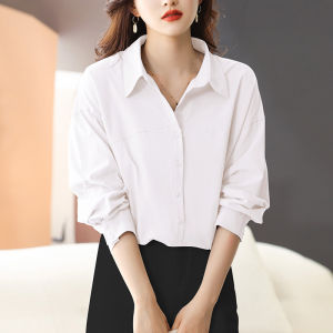 Casual Pure Cotton White Shirt Women Loose Fashionable Long Sleeve Spring Autumn New Style Ladies Popular Blouse Polo Collar