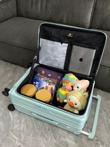 Expandable Travel Suitcase Front Side Opening 20 Inch 24 Inch New Womens Mens Wide Pull Rod Bag Carry-On Leather Box