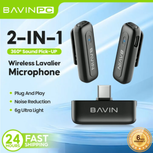 BAVIN MP106 2-in-1 Wireless Lavalier Microphone Type-C Port w/ 360° Sound Pick-Up for Vlogging & Live Streaming