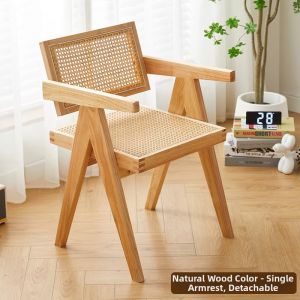 MU FENG ZHI NAN | Rustic Wicker Wooden Dining Chair