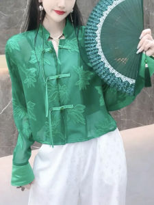 Áo Sơ Mi Nữ Tay Dài Mùa Hè Phong Cách Mới Cổ Điển Chống Nắng Áo Sơ Mi Dài Tay Kiểu Trung Quốc Mới Có Nút Cài Lưới Polyester