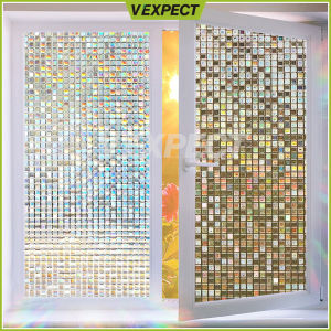 3D Decorative Window Tint Film Sticker Non-Adhesive Privacy Films - Frosted Window Glass Sticker Film for Home Office Removable Rainbow Window Film Brown Mosaic Patterns
