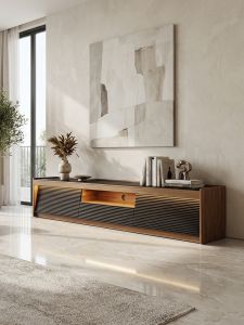 Display and Storage Walnut Color TV Cabinet for Living Room Marble Finish