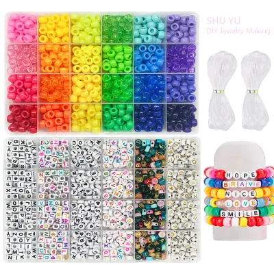 Pony Beads for Friendship Bracelet Making Kit 24 Colors Kandi Beads Set Plastic Rainbow Bulk and 980pcs Letter Beads wit