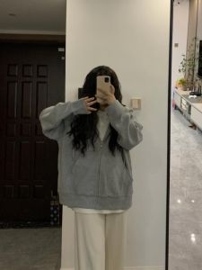 YIWEIYI | Simple Style Beige Hooded Zip-Up Warm Jacket