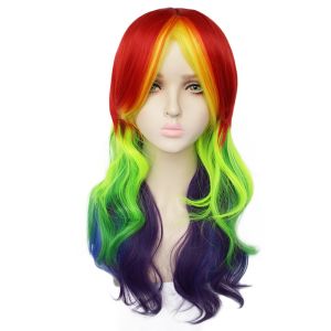 Rainbow Dash Wig Cosplay Anime Make My Little Pony Everyday Ponytail Rainbow Color Full-Head Wig Harajuku Style