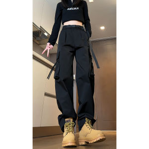 กางเกงทำงานสีดำสไตล์อเมริกันสำหรับผู้หญิง ฤดูใบไม้ผลิและฤดูใบไม้ร่วง กางเกงขายาวสำหรับเดินป่ากลางแจ้ง บุขนแกะ 3-in-1 กางเกงขายาว