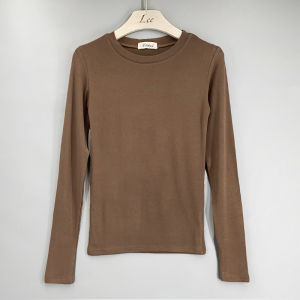 เสื้อยืดคอกลมแขนยาวสีพื้นสไตล์เกาหลี ทรงเข้ารูป เสื้อเชิ้ตชั้นใน แฟชั่นฤดูใบไม้ร่วง/ฤดูหนาว สีแดง สำหรับผู้หญิง