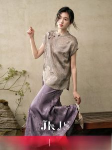 JK＆JS | Áo Sơ Mi Họa Tiết Hoa Nổi Mới Kiểu Trung Quốc Tay Ngắn