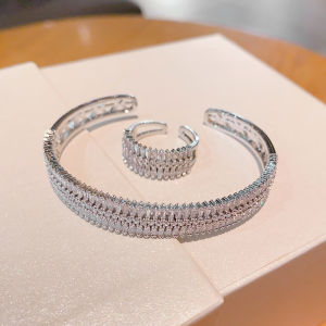 Vòng Tay Mạ Vàng 18K Sang Trọng Đính Zircon Đôi Tròn Kiểu Dáng Mở Có Thể Điều Chỉnh Dành Cho Nữ Phụ Kiện Thời Trang Dễ Thương Lãng Mạn