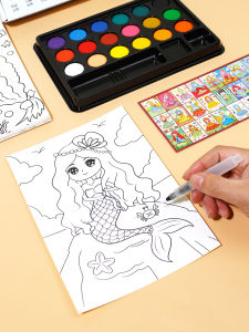 Coloring Drawing Cards for Kids Princess Mermaid Painting Books Watercolor Fill-in-the-coloring Book Graffiti Coloring Book