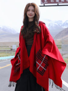 Red Cowl Neck Wrap Multifunctional Travel Essential Womens Outerwear Shawl National Style Trendy New 2025 Desert Tour