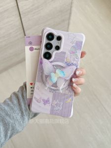 เคสโทรศัพท์แม่เหล็ก Samsung S25 Ultra ลายผีเสื้อ ลายน้ำคลื่น นิ่ม ป้องกันการตกหล่น สีม่วง ดีไซน์น่ารัก สำหรับ Xiaomi 15 pro