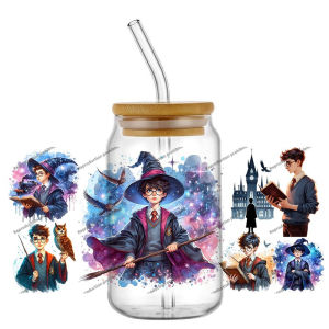 New 30 Styles 3D UV DTF Famous Wizard School Stickers For 16oz Tumblers Coffee Mugs Car Decals Magic Theme Transfer Birthda Gift