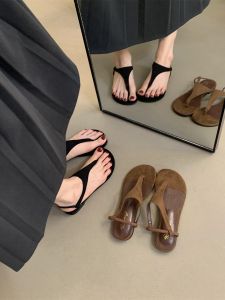 Womens Roman Style Slip-On Sandals Summer Outdoor Wear Korean Version French Vintage Velvet Evening Fairy Vacation Flat Heel