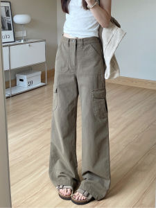 American Retro Work Pants Women Loose Straight Casual Trousers High Waist Cotton Autumn New Style Slimming Design Wide Leg