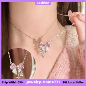 Pink Bow Necklace Collarbone Chain Versatile