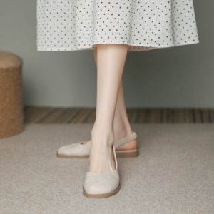 Leather Roman Beach Sandals for Girls Spring Summer Soft Bottom Pregnant Women Shoes French Chic Flat Heel Antislip Footwear