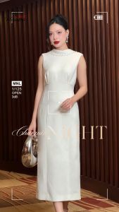 [Voucher 15% MOV 199K cap 100KĐầm dạ hội HeraDG dáng ôm thiết kế cổ bẻ tim sau đính ngọc chất dạ tweed cao cấp WDHBD2011