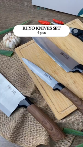 Roschel Rhyo Knives 4 Set Pisau Set + Gunting Stainless Steel Gagang Motif Kayu
