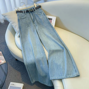 กางเกงยีนส์ทรงตรงเอวสูงสำหรับผู้หญิง ทรงหลวม สีพื้น กางเกงขายาวทรงขากว้าง ทรงลำลอง ฤดูใบไม้ร่วง 2025 ใหม่ เหมาะกับทุกเพศทุกวัย