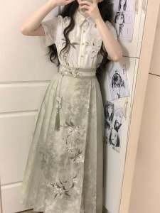 Original New Chinese Style Renovated Hanfu Skirt Shirt Set National Style Girls Half-length Traditional Costume Ensemble