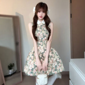 CHANGTONG | Đầm Mini Dây Puff In Hình Độc Đáo Phong Cách Retro