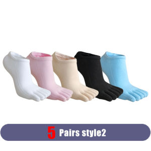 5 Pairs Woman Girl Toes Socks Ankle Cotton Bright Color Fashions Striped Love Cute Sweat-Absorbing Low Cut Five Finger Socks
