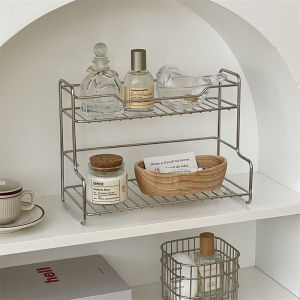 Double-layer Oraganizer Rack Stainless Steel Countertop Rack Bedroom Desktop Perfume Cosmetics Storage Shelf Metal Cup Rack