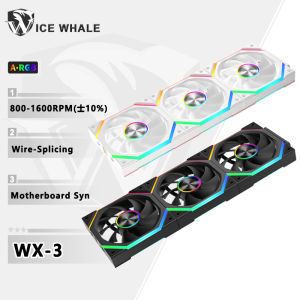 ICE Whale WX-3 Wire-Splicing PC Case Cooling Fan 3PIN ARGB Mirror Cycle Light Effect 800-1600RPM PWM Water Cooling Cooler Fan