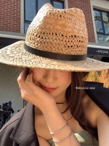 หมวกไหมพรมปีกกว้าง Double Inin สำหรับผู้หญิง สไตล์บาร์นัม ทรงกลม ระบายอากาศได้ดี หมวกป้องกันแสงแดด ฤดูร้อน